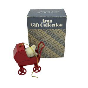 VTG Avon Teddy Bear Carriage Ornament Collectible Decorative Display Figurine